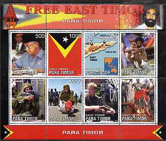 Timor (East) 1999 Free East Timor perf sheetlet containing 8 values unmounted mint, stamps on , stamps on  stamps on constitutions, stamps on  stamps on maps, stamps on  stamps on militaria, stamps on  stamps on flags