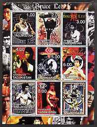 Tadjikistan 2001 Bruce Lee perf sheetlet containing set of 9 values unmounted mint, stamps on , stamps on  stamps on films, stamps on  stamps on cinema, stamps on  stamps on movies, stamps on  stamps on entertainments, stamps on  stamps on personalities, stamps on  stamps on martial arts, stamps on  stamps on 