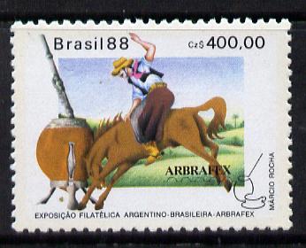 Brazil 1988 Abrafex Stamp Exhibition (Rodeo Rider) unmounted mint SG 2333 , stamps on , stamps on  stamps on animals    horses    sport      show-jumping     stamp exhibitions