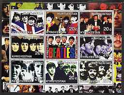 Kyrgyzstan 2001 The Beatles #1 perf sheetlet containing set of 9 values unmounted mint, stamps on , stamps on  stamps on personalities, stamps on  stamps on music, stamps on  stamps on pops, stamps on  stamps on rock, stamps on  stamps on beatles