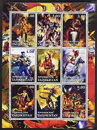 Tadjikistan 2001 Fantasy Art by Julie Bell perf sheetlet containing 9 values unmounted mint, stamps on , stamps on  stamps on arts, stamps on  stamps on women, stamps on  stamps on nudes, stamps on  stamps on fantasy