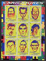 Congo 2001 Caricatures of Movie Stars perf sheetlet containing 9 values unmounted mint , stamps on personalities, stamps on entertainments, stamps on films, stamps on cinema, stamps on movies