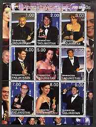 Tadjikistan 2001 The 73rd Academy Awards perf sheetlet #1 containing 9 values unmounted mint, stamps on films, stamps on movies, stamps on cinema, stamps on entertainments, stamps on personalities