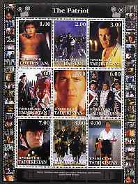 Tadjikistan 2001 The Patriot perf sheetlet containing 9 values unmounted mint, stamps on films, stamps on movies, stamps on cinema, stamps on entertainments, stamps on battles, stamps on horses