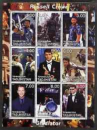 Tadjikistan 2001 Russell Crowe perf sheetlet containing 9 values unmounted mint, stamps on films, stamps on movies, stamps on cinema, stamps on entertainments, stamps on personalities