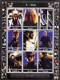 Congo 2001 X-Men perf sheetlet containing 9 values unmounted mint, stamps on , stamps on  stamps on films, stamps on  stamps on movies, stamps on  stamps on cinema, stamps on  stamps on entertainments, stamps on  stamps on sci-fi