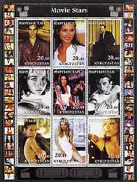 Kyrgyzstan 2001 Movie Stars #1 perf sheetlet containing 9 values unmounted mint, stamps on , stamps on  stamps on films, stamps on  stamps on movies, stamps on  stamps on cinema, stamps on  stamps on entertainments, stamps on  stamps on personalities