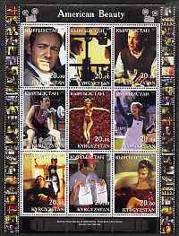 Kyrgyzstan 2001 American Beauty perf sheetlet containing 9 values unmounted mint, stamps on films, stamps on movies, stamps on cinema, stamps on entertainments, stamps on weight lifting