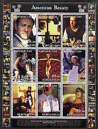 Kyrgyzstan 2001 American Beauty perf sheetlet containing 9 values unmounted mint, stamps on , stamps on  stamps on films, stamps on  stamps on movies, stamps on  stamps on cinema, stamps on  stamps on entertainments, stamps on  stamps on weight lifting