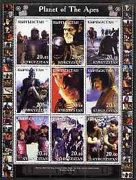 Kyrgyzstan 2001 Planet of the Apes perf sheetlet containing 9 values unmounted mint, stamps on , stamps on  stamps on films, stamps on  stamps on movies, stamps on  stamps on cinema, stamps on  stamps on entertainments, stamps on  stamps on sci-fi