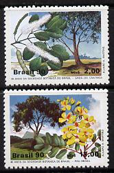 Brazil 1990 Botanical Society (Flowering Trees) unmounted mint set of 2, SG 2401-02, Mi 2340-41*, stamps on , stamps on  stamps on trees