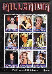 Rwanda 1999 Millennium - Movie Stars of the 20th Century (Junior) perf sheetlet containing 9 values unmounted mint, stamps on millennium, stamps on films, stamps on cinema, stamps on personalities, stamps on entertainments