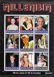 Rwanda 1999 Millennium - Movie Stars of the 20th Century (Junior) perf sheetlet containing 9 values unmounted mint, stamps on , stamps on  stamps on millennium, stamps on  stamps on films, stamps on  stamps on cinema, stamps on  stamps on personalities, stamps on  stamps on entertainments