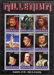 Rwanda 1999 Millennium - Leaders of 11th to 19th Centuries perf sheetlet containing 9 values unmounted mint, stamps on millennium, stamps on personalities, stamps on royalty, stamps on napoleon