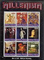 Rwanda 1999 Millennium - Art of 11th to 19th Centuries perf sheetlet containing 9 values unmounted mint, stamps on , stamps on  stamps on millennium, stamps on  stamps on personalities, stamps on  stamps on arts, stamps on  stamps on archery