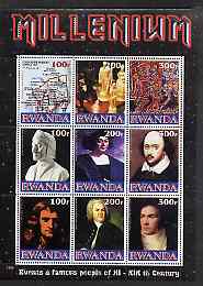 Rwanda 1999 Millennium - Events & Famous People of 11th to 19th Centuries perf sheetlet containing 9 values unmounted mint, stamps on , stamps on  stamps on millennium, stamps on  stamps on personalities, stamps on  stamps on maps, stamps on  stamps on chess, stamps on  stamps on shakespeare, stamps on  stamps on literature, stamps on  stamps on composers, stamps on  stamps on music, stamps on  stamps on bach, stamps on  stamps on columbus, stamps on  stamps on explorers, stamps on  stamps on newton, stamps on  stamps on beethoven, stamps on  stamps on personalities, stamps on  stamps on beethoven, stamps on  stamps on opera, stamps on  stamps on music, stamps on  stamps on composers, stamps on  stamps on deaf, stamps on  stamps on disabled, stamps on  stamps on masonry, stamps on  stamps on masonics