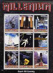 Afghanistan 1999 Millennium - Space in the 20th Century perf sheetlet containing 9 values unmounted mint, stamps on millennium, stamps on space, stamps on 