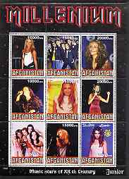 Afghanistan 1999 Millennium - Music Stars of the 20th Century (Junior) perf sheetlet containing 9 values unmounted mint, stamps on , stamps on  stamps on millennium, stamps on  stamps on personalities, stamps on  stamps on entertainments, stamps on  stamps on music