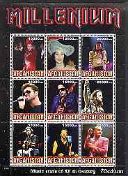 Afghanistan 1999 Millennium - Music Stars of the 20th Century (Medium) perf sheetlet containing 9 values unmounted mint, stamps on , stamps on  stamps on millennium, stamps on  stamps on personalities, stamps on  stamps on entertainments, stamps on  stamps on music