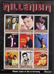 Afghanistan 1999 Millennium - Music Stars of the 20th Century (Senior) perf sheetlet containing 9 values unmounted mint