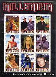 Afghanistan 1999 Millennium - Movie Stars of the 20th Century (Medium) perf sheetlet containing 9 values unmounted mint, stamps on millennium, stamps on personalities, stamps on entertainments, stamps on films, stamps on cinema, stamps on movies