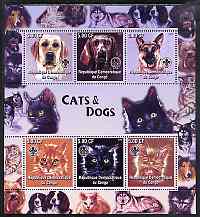 Congo 2005 Cats & Dogs perf sheetlet containing 6 values each with Scouts Logo unmounted mint, stamps on animals, stamps on cats, stamps on dogs, stamps on scouts