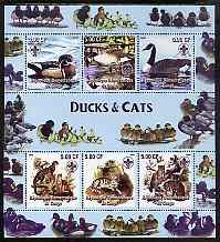 Congo 2005 Ducks & Cats perf sheetlet containing 6 values each with Scouts Logo unmounted mint, stamps on animals, stamps on cats, stamps on scouts, stamps on birds, stamps on ducks