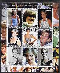 Turkmenistan 2000 A Tribute to Princess Diana #1 perf sheetlet containing 9 values unmounted mint , stamps on personalities, stamps on royalty, stamps on diana