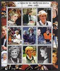 Tadjikistan 2000 A Tribute to Princess Diana #1 perf sheetlet containing 9 values unmounted mint , stamps on personalities, stamps on royalty, stamps on diana
