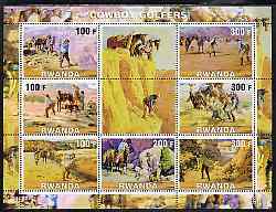 Rwanda 2001 Cowboy Golfers perf sheetlet containing 7 values plus 2 labels, unmounted mint , stamps on , stamps on  stamps on golf, stamps on  stamps on wlid west, stamps on  stamps on horses