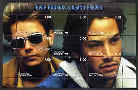 Tadjikistan 1999 River Phoenix & Keanu Reeves composite perf sheetlet containing 9 values unmounted mint, stamps on , stamps on  stamps on personalities, stamps on  stamps on entertainments, stamps on  stamps on films, stamps on  stamps on cinema, stamps on  stamps on movies