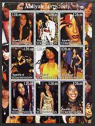 Turkmenistan 2001 Aaliyah perf sheetlet containing 9 values unmounted mint , stamps on , stamps on  stamps on personalities, stamps on  stamps on music, stamps on  stamps on entertainments, stamps on  stamps on women, stamps on  stamps on pops