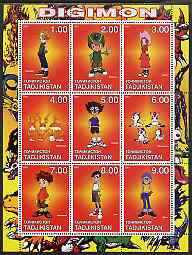 Tadjikistan 2001 Digimon perf sheetlet containing 9 values unmounted mint, stamps on entertainments, stamps on digimon, stamps on children, stamps on cartoons, stamps on 