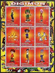Tadjikistan 2001 Digimon perf sheetlet containing 9 values unmounted mint, stamps on entertainments, stamps on digimon, stamps on children, stamps on cartoons, stamps on 
