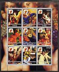 Congo 2001 Religious Paintings and the Pope perf sheetlet containing 9 values unmounted mint, stamps on arts, stamps on pope, stamps on religion