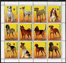 Azerbaijan 1998 Dogs perf sheetlet containing 12 values, four with Scout Logo, unmounted mint, stamps on , stamps on  stamps on dogs, stamps on  stamps on scouts