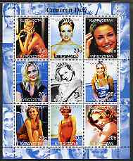 Kyrgyzstan 2000 Cameron Diaz perf sheetlet containing 9 values unmounted mint, stamps on , stamps on  stamps on films, stamps on  stamps on cinema, stamps on  stamps on personalities, stamps on  stamps on entertainments, stamps on  stamps on women