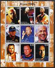 Tadjikistan 2000 Bruce Willis perf sheetlet containing 9 values unmounted mint, stamps on , stamps on  stamps on films, stamps on  stamps on cinema, stamps on  stamps on personalities, stamps on  stamps on entertainments