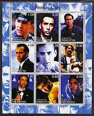 Tadjikistan 2000 Nicolas Cage perf sheetlet containing 9 values unmounted mint, stamps on , stamps on  stamps on films, stamps on  stamps on cinema, stamps on  stamps on personalities, stamps on  stamps on entertainments