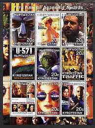 Kyrgyzstan 2001 The 73rd Academy Awards perf sheetlet #2 containing 9 values unmounted mint, stamps on films, stamps on movies, stamps on cinema, stamps on entertainments, stamps on personalities