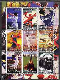 Turkmenistan 2001 Poster Art - Golf perf sheetlet containing 9 values unmounted mint, stamps on arts, stamps on sport, stamps on golf, stamps on polo