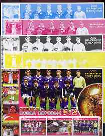 Somalia 2002 Football World Cup (Turkey v Korea) large sheetlet containing 3 values, the set of 5 progressive proofs comprising the 4 individual colours plus all 4-colour composite (as issued) all unmounted mint, stamps on football, stamps on sport