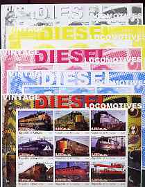 Somalia 2002 Diesel Locomotives #1 imperf sheetlet containing set of 9 values, the set of 5 progressive proofs comprising the 4 individual colours plus all 4-colour compo..., stamps on railways