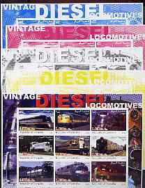 Somalia 2002 Diesel Locomotives #3 imperf sheetlet containing set of 9 values, the set of 5 progressive proofs comprising the 4 individual colours plus all 4-colour composite (as issued) all unmounted mint, stamps on , stamps on  stamps on railways