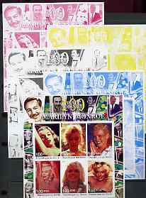 Benin 2002 Birth Centenary of Walt Disney featuring Marilyn Monroe imperf sheetlet containing set of 6 values, the set of 5 progressive proofs comprising the 4 individual..., stamps on films, stamps on cinema, stamps on entertainments, stamps on disney, stamps on marilyn monroe