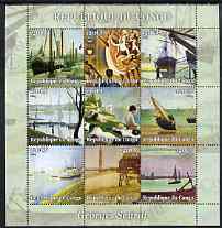 Congo 2004 Paintings by Georges Seurat perf sheetlet containing 9 values unmounted mint, stamps on arts, stamps on seurat, stamps on lighthouses, stamps on ships