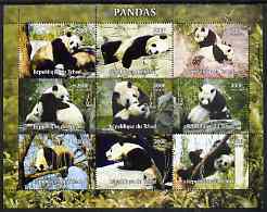 Chad 2004 Pandas perf sheetlet containing 9 values unmounted mint, stamps on animals, stamps on pandas, stamps on bears