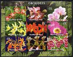 Chad 2004 Orchids perf sheetlet containing 9 values unmounted mint, stamps on , stamps on  stamps on flowers, stamps on  stamps on orchids