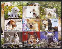 Chad 2004 Dogs perf sheetlet containing 9 values each with Scout Logo unmounted mint, stamps on dogs, stamps on scouts
