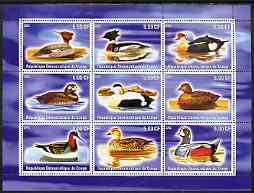 Congo 2002 Ducks perf sheetlet containing 9 values unmounted mint, stamps on birds, stamps on ducks